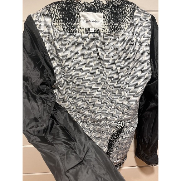 CAbi Carol Womens Lined Jacket/Blazer Black&White Tweed Plaid Fringe Trim Size 8 - Picture 11 of 14